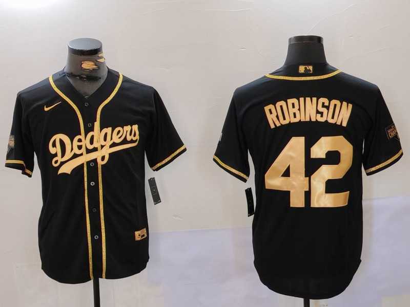 Mens Los Angeles Dodgers #42 Jackie Robinson Black Gold World Series Champions Cool Base Stitched Jersey